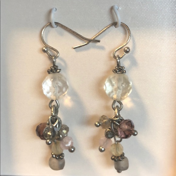 Silver dangle earrings with light colored beans - Picture 2 of 5